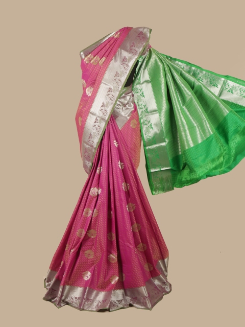 

Pothys Purple & Green Silk Blend Ethnic Motifs Woven Designed Saree