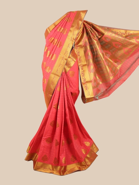 

Pothys Pink & Gold-Toned Silk Blend Ethnic Motifs Woven Designed Saree