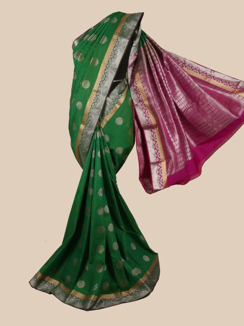 

Pothys Green & Burgundy Silk Blend Ethnic Motifs Woven Designed Saree