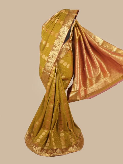 

Pothys Green & Gold-Toned Silk Blend Ethnic Motifs Woven Designed Saree