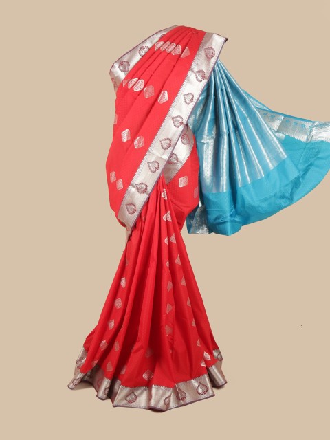 

Pothys Red & Blue Silk Blend Ethnic Motifs Woven Designed Saree