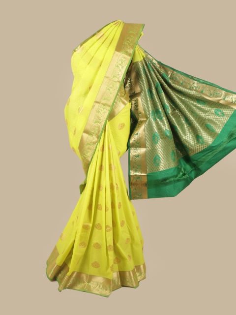 

Pothys Yellow & Green Silk Blend Ethnic Motifs Woven Designed Saree