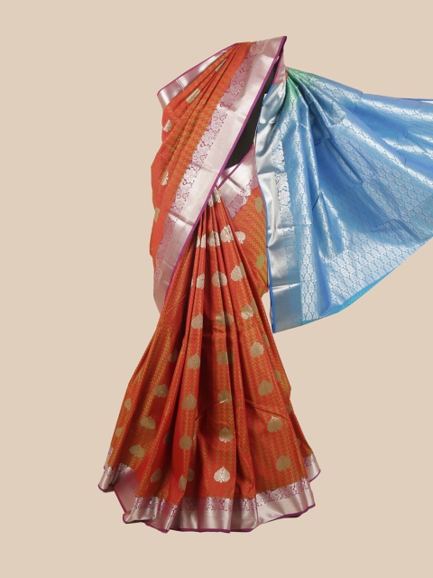 

Pothys Rust & Blue Silk Blend Ethnic Motifs Woven Designed Saree, Brown