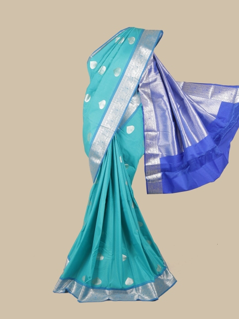 

Pothys Blue & Turquoise Blue Silk Blend Ethnic Motifs Woven Designed Saree