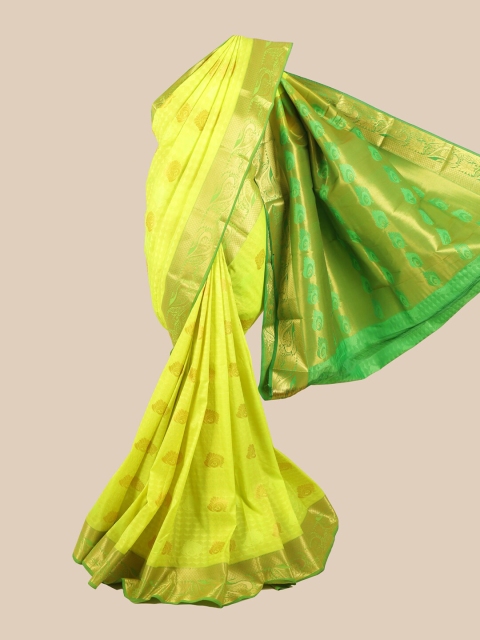 

Pothys Yellow & Green Silk Blend Ethnic Motifs Woven Designed Saree
