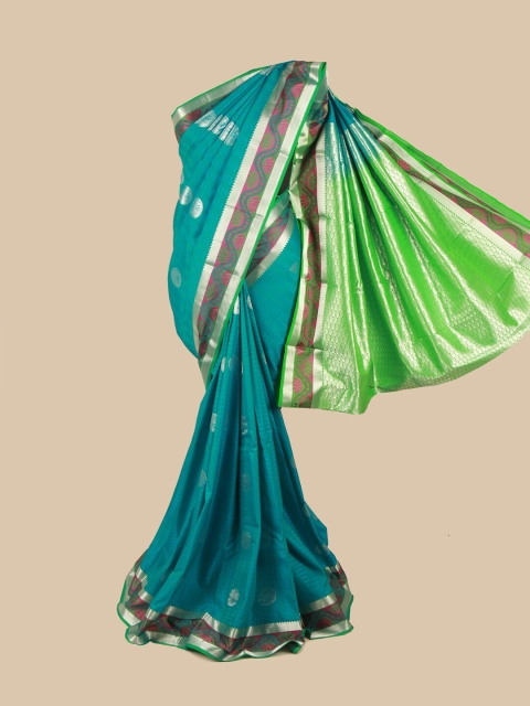 

Pothys Blue & Green Silk Blend Ethnic Motifs Woven Designed Saree