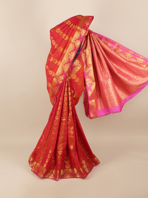 

Pothys Rust & Pink Silk Blend Ethnic Motifs Woven Designed Saree