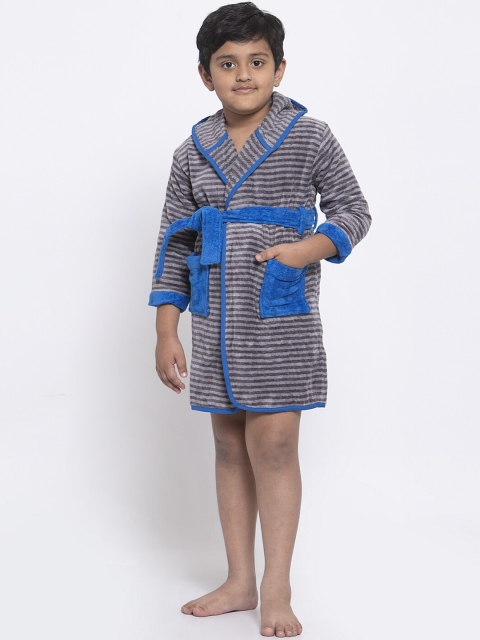 

Trident Kids Grey & Blue Striped Bath Robe