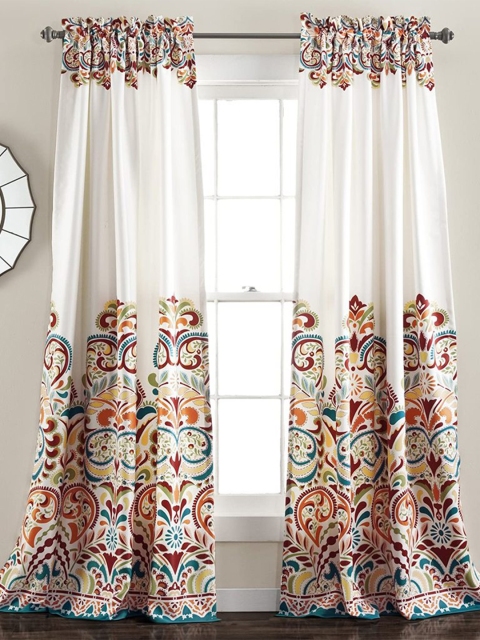 

URBAN SPACE Set Of 2 White & Red Floral Long Door Curtain