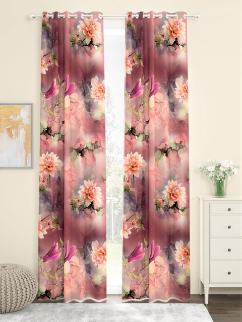 

URBAN SPACE Set Of 2 Maroon & Orange Floral Long Door Curtain