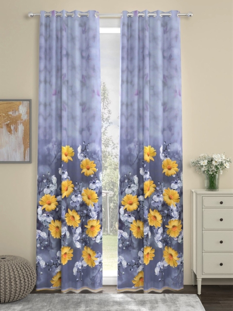 

URBAN SPACE Set Of 2 Lavender & Yellow Floral Long Door Curtain