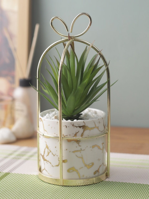 

House Of Accessories White & Green Solid Plant With Pot