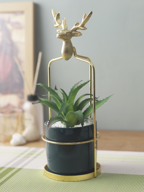 

House Of Accessories Teal Green & Gold-Toned Artificial Plant With Stand