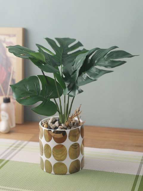 

House Of Accessories Gold-Toned & Green Printed Artificial Plant With Pot
