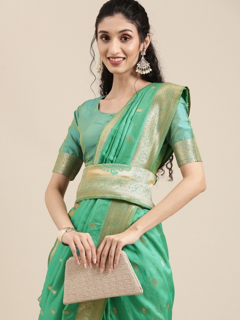

Saree mall Green Ethnic Motifs Zari Silk Blend Banarasi Sarees