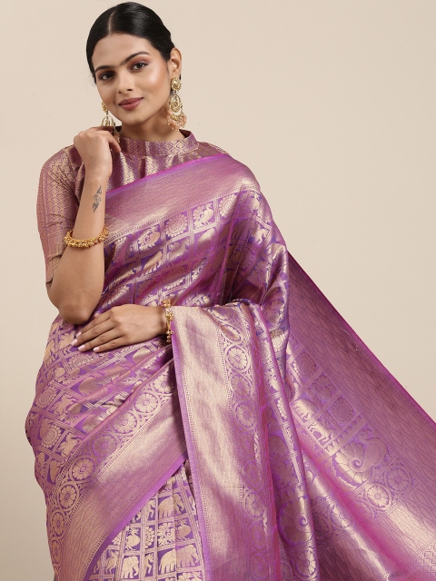 

Saree mall Violet Ethnic Motifs Zari Silk Blend Banarasi Sarees