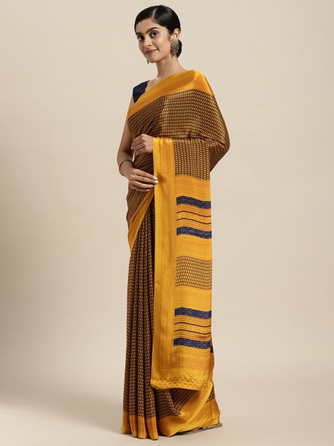 

Rajesh Silk Mills Mustard & Black Printed Saree