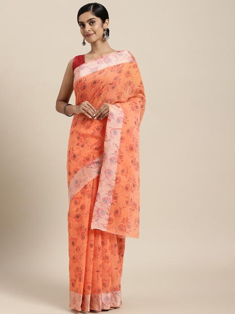 

Rajesh Silk Mills Orange Floral Pure Cotton Saree