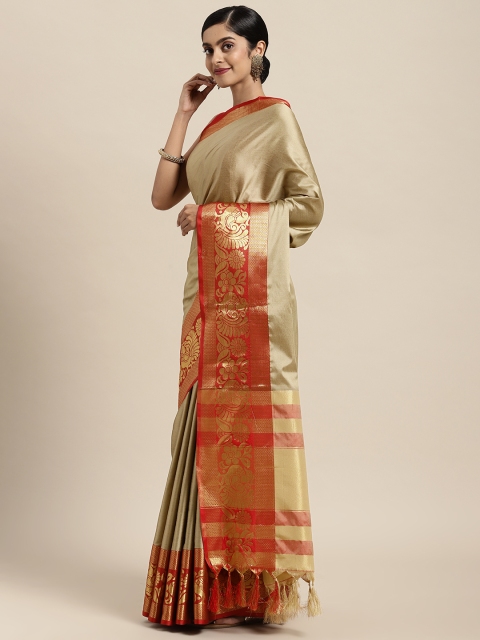 

Rajesh Silk Mills Beige & Red Zari Silk Cotton Saree