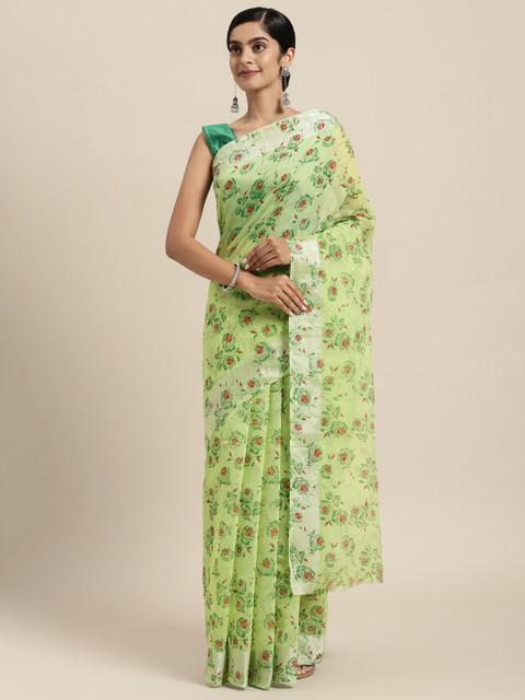 

Rajesh Silk Mills Green Floral Pure Cotton Saree