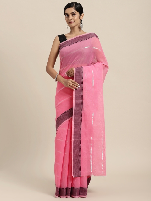 

Rajesh Silk Mills Pink Striped Pure Cotton Saree