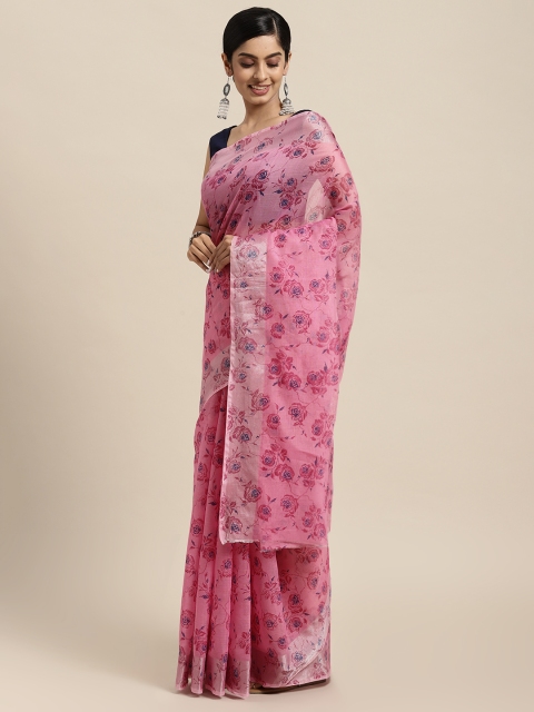 

Rajesh Silk Mills Pink Floral Pure Cotton Saree