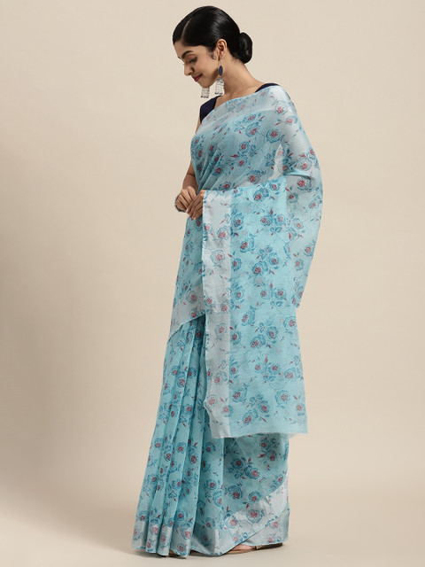 

Rajesh Silk Mills Turquoise Blue Floral Pure Cotton Saree