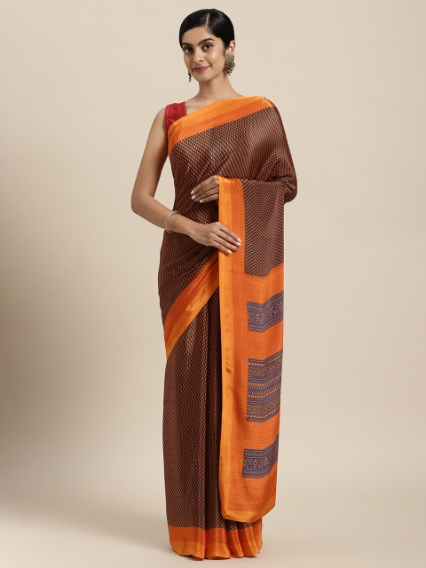 

Rajesh Silk Mills Orange & Black Printed Saree