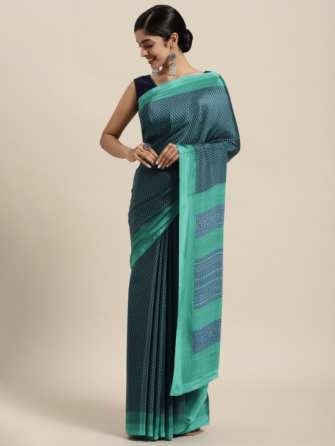 

Rajesh Silk Mills Turquoise Blue & Black Printed Saree