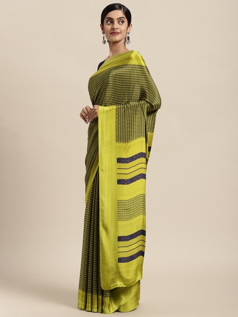 

Rajesh Silk Mills Lime Green & Black Printed Saree