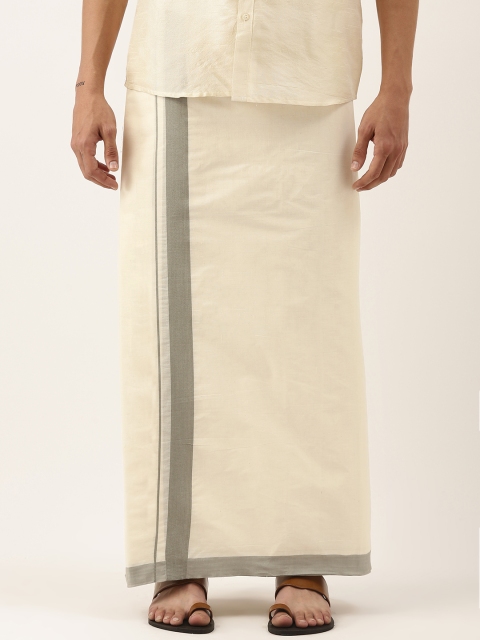 

THANGAMAGAN Men Off-White Solid Dhoti With Grey Border