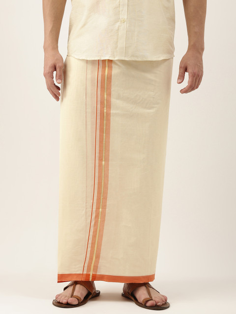 

Thangamagan Men Off White Cotton Fancy Border Dhoti