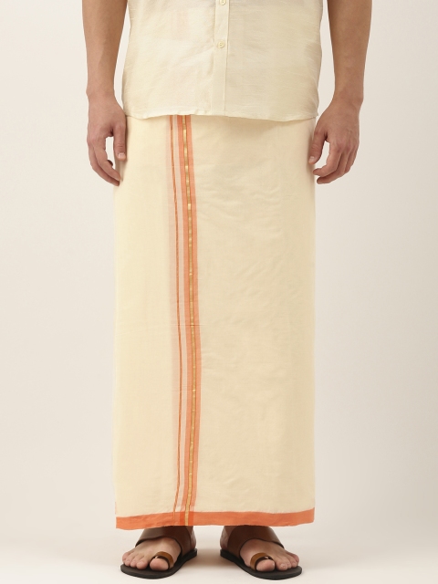 

Thangamagan Men Cream-Coloured Cotton Fancy Border Dhoti