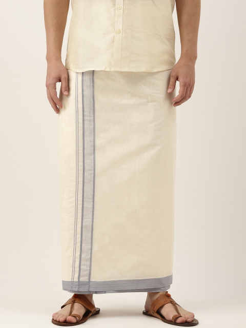 

Thangamagan Men Off-White & Grey Solid Pure Cotton Dhoti With Fancy Border