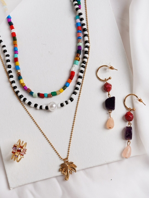 

JOKER & WITCH Gold-Toned & White Beaded Jewellery Set