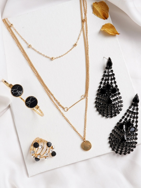 

JOKER & WITCH Gold-Toned & Black Stone-Studded Radiant Currant Jewellery Set