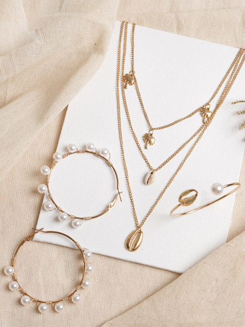 

JOKER & WITCH White & Gold-Toned Pearl Studded Aruba Jewelry Set