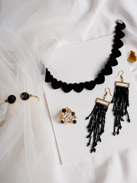 

JOKER & WITCH Black & White Stone-Studded Firecracker Jewellery Set, Gold