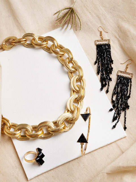 

JOKER & WITCH Gold-Toned & Black Stone-Studded Ethreal Jewellery Set