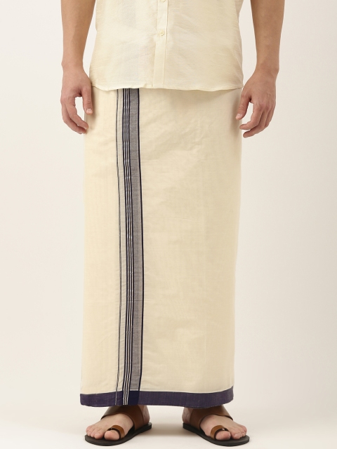 

THANGAMAGAN Men Off-White Solid Dhoti With Black Border