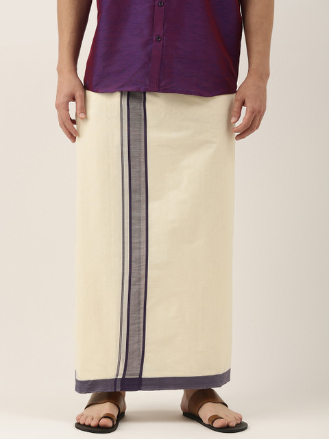 

Thangamagan Men Off White Cotton Fancy Border Dhoti