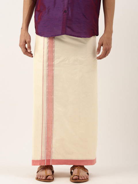 

Thangamagan Men Off White Cotton Fancy Border Ethnic Dhoti