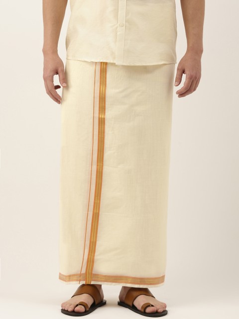 

Thangamagan Men Off White Cotton Fancy Border Ethnic Dhoti
