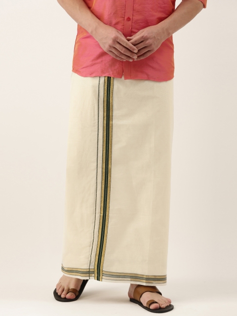 

THANGAMAGAN Men Off-White Solid Cotton Dhoti with Border