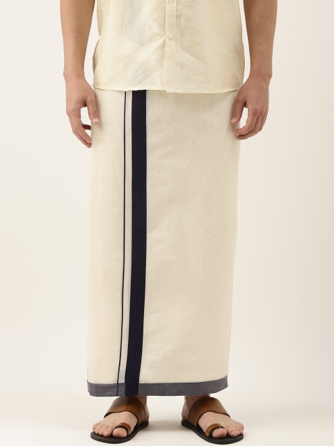 

THANGAMAGAN Men Off White Solid Cotton Dhoti with Border