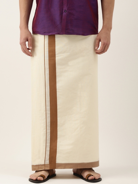 

THANGAMAGAN Men Off White Solid Cotton Dhoti with Border