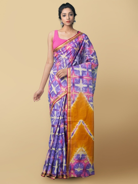 

Unnati Silks Women Violet & Gold-Toned Pure Shibori Cotton Sustainable Saree