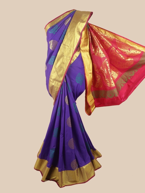 

Pothys Violet & Pink Ethnic Motifs Zari Pure Silk Saree