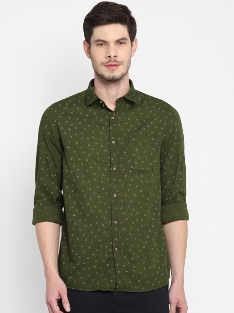 

Turtle Men Green Slim Fit Opaque Printed Casual Shirt