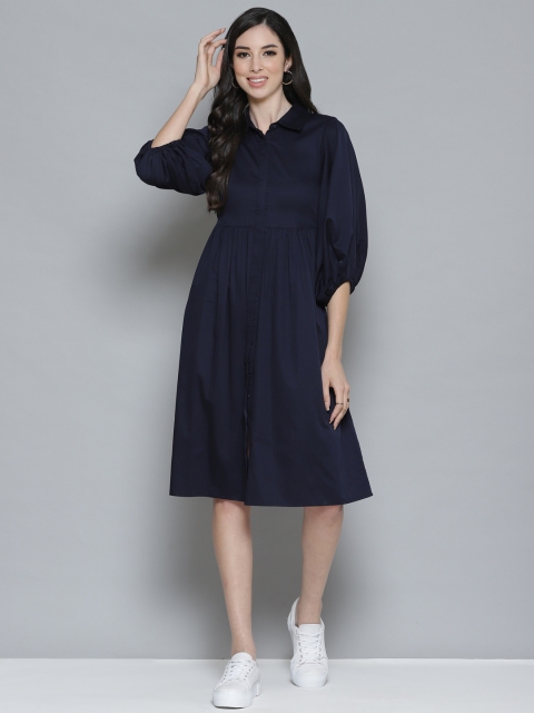 

Femella Navy Blue A-Line Tiered Midi Dress